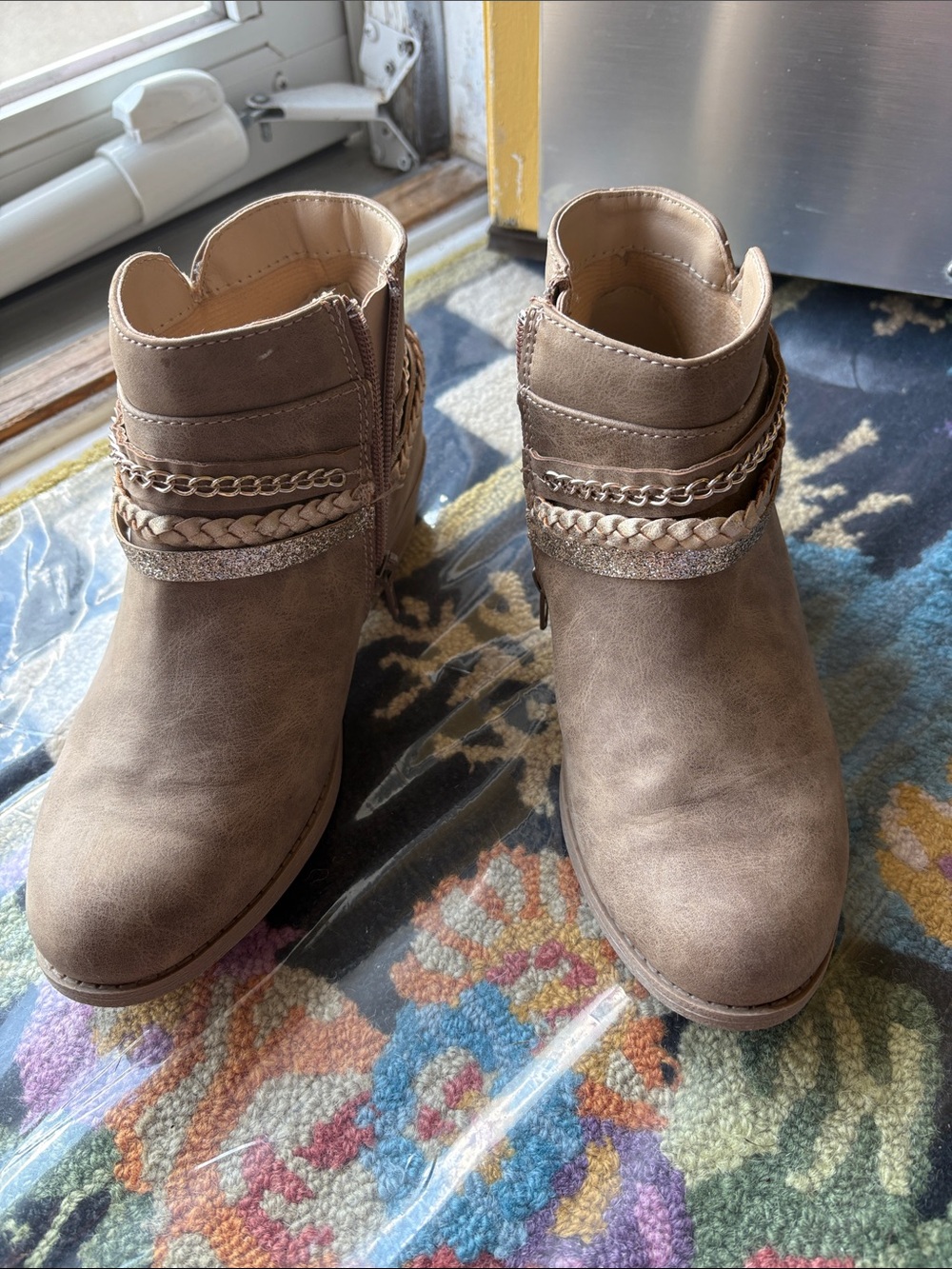 Jellypop Taupe Braided & Chain Detail Girls' Ankle Boots Size 2